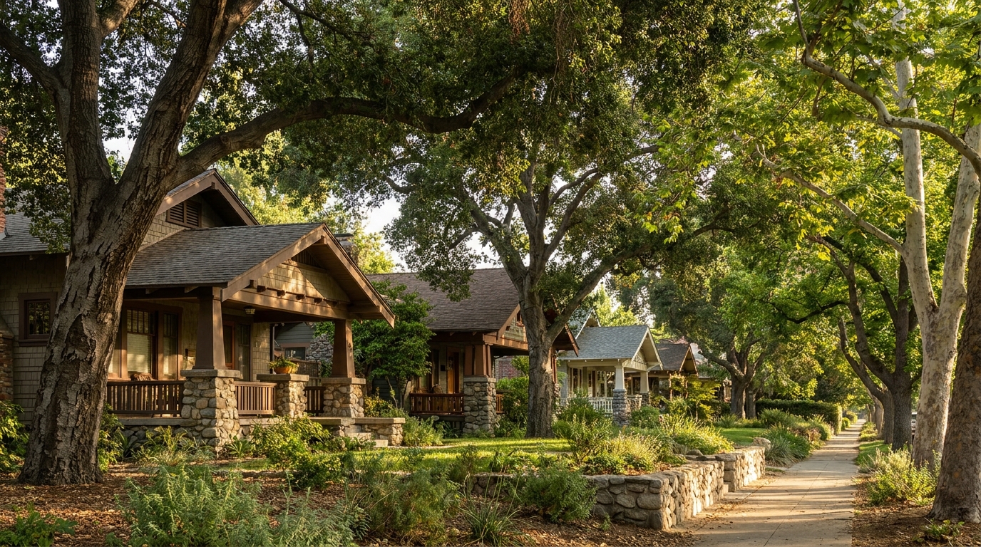 Historic South Pasadena homes beneath mature protected trees