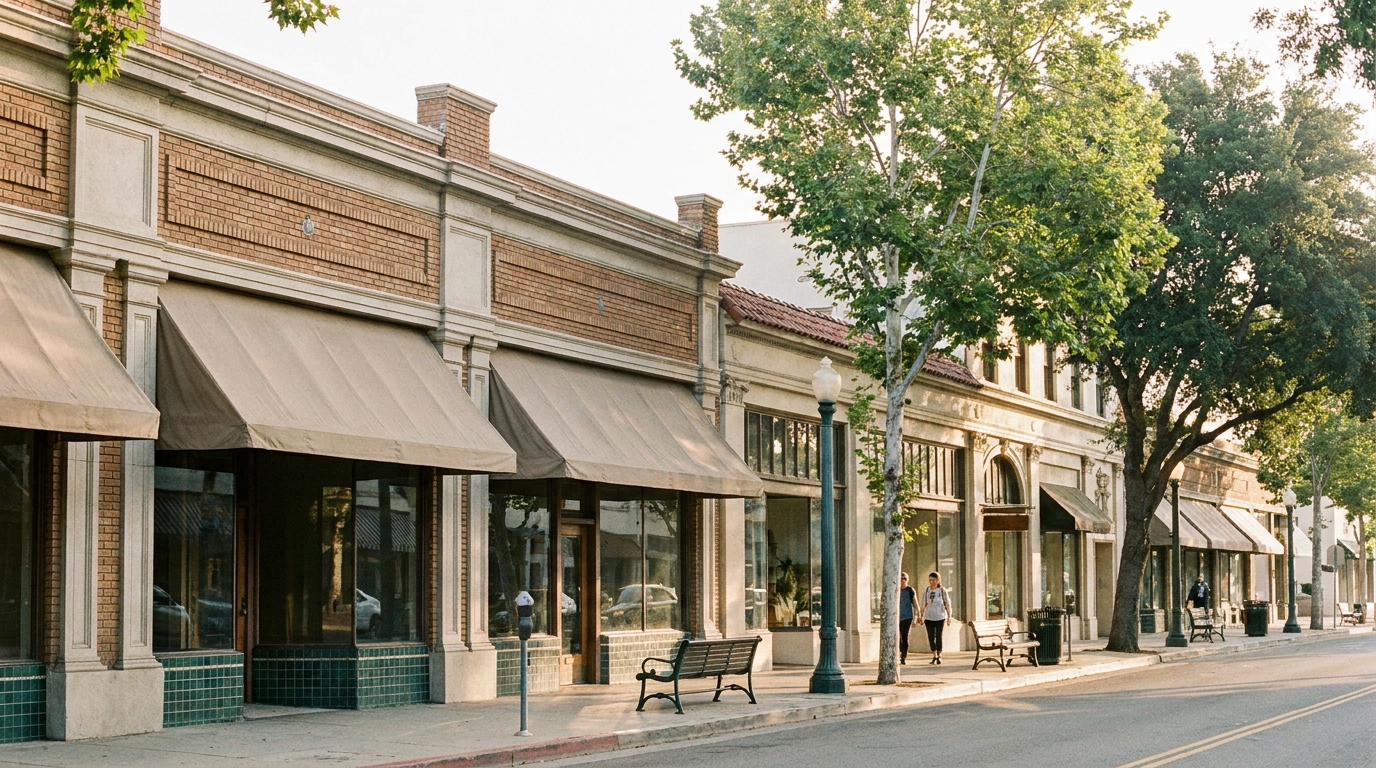 Historic storefront architecture along Mission Street South Pasadena